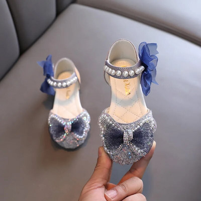 Kevadised laste säravad pärlivärvi lamedad printsesskingad Tüdrukute pitsist vibu pulmade nahast kingad Laste pehme põhjaga tantsukingad