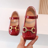 Pantofi pentru fete roșii Mary Janes 2023 primăvară moda copii prințesă copil mic pantofi retro cu metal pantofi rochie copii petrecere
