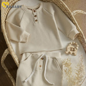 Ma&Baby 0–3 gadi, rudens, ziema, zēns, meitene, drēbju komplekts jaundzimušajam, mazam bērnam ar pogām Topi Bikses Ikdienas tērpi Apģērbs