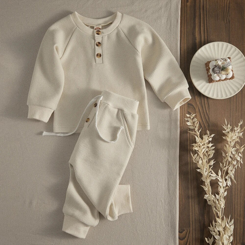 Ma&Baby 0–3 gadi, rudens, ziema, zēns, meitene, drēbju komplekts jaundzimušajam, mazam bērnam ar pogām Topi Bikses Ikdienas tērpi Apģērbs
