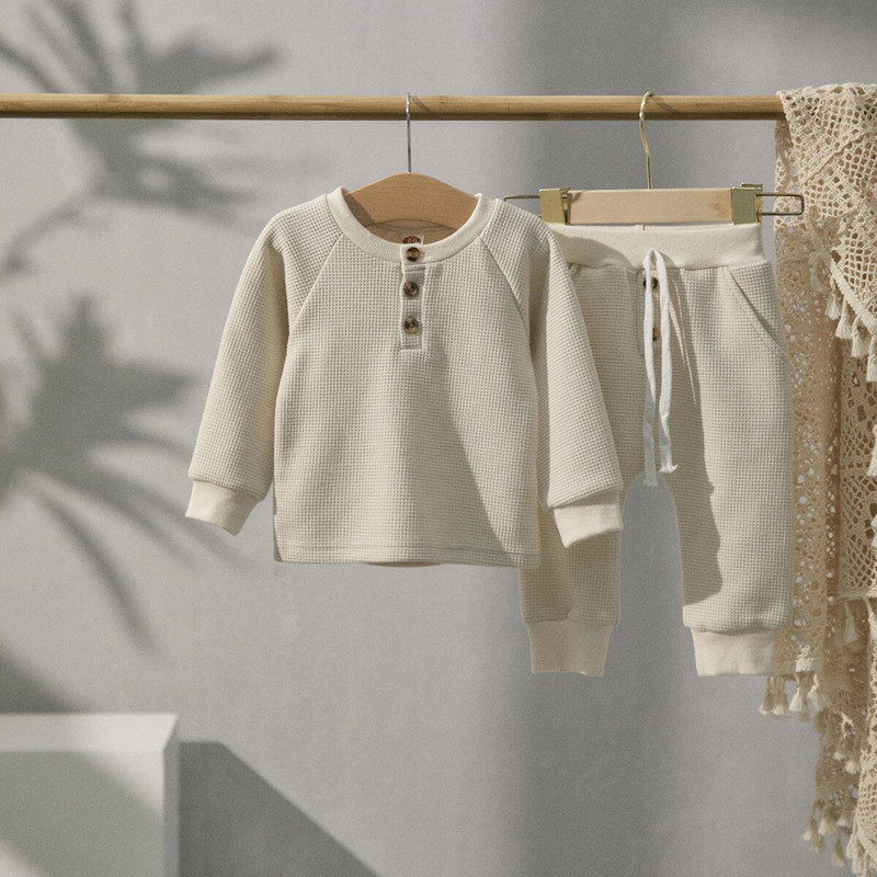 Ma&Baby 0–3 gadi, rudens, ziema, zēns, meitene, drēbju komplekts jaundzimušajam, mazam bērnam ar pogām Topi Bikses Ikdienas tērpi Apģērbs