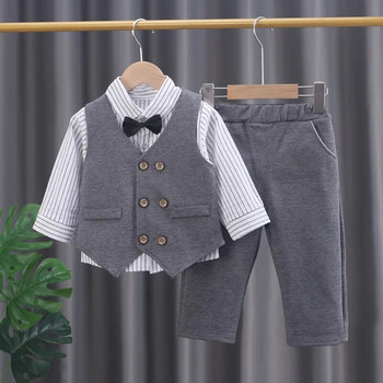 2023 νέα μόδα παιδικά ρούχα βρεφική αλυσίδα γιλέκο κυρίου κοστούμι αγόρι μονόχρωμο γιλέκο γραβάτα Μπλουζάκι τριών τεμαχίων επίσημο βραδινό