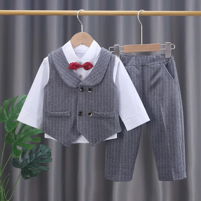 2023. gada jauns modes bērnu apģērbs bērnu ķēdes veste džentlmeņu uzvalks zēnu vienkrāsaina veste Kaklasaites krekls trīsdaļīgs formāla vakarkleita