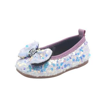 Детски кожени обувки с пайети за момичета Сладки обувки за принцеса с папийонка Модни нехлъзгащи се обувки Детски обувки с меко дъно Ефективни обувки