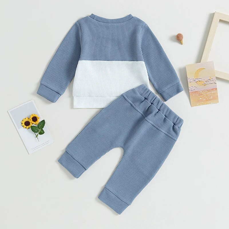 Laste riided komplektid beebile Patchwork Vahvli T-särgid Dressipärgid Püksid Sügisriided Vabaaja poiste Spordidressid Komplektid Spordirõivad