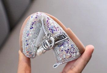 Детски есенни 2023 г. Модни бебешки момичета Единични обувки с кристали на принцеса Детски мрежести кожени обувки с лък Обувки за танцови представления