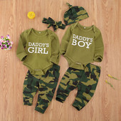 0-12M nou-născut copil copil fete băieți costum casual haine verde armată cu mânecă lungă salopetă top + pantaloni de camuflaj ținută 2 buc