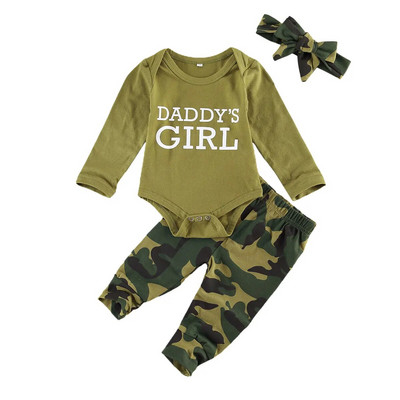 0-12M nou-născut copil copil fete băieți costum casual haine verde armată cu mânecă lungă salopetă top + pantaloni de camuflaj ținută 2 buc