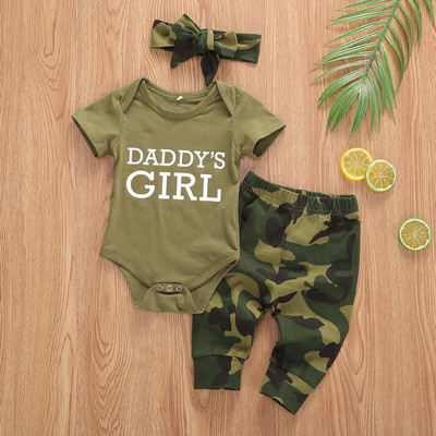 0-12M nou-născut copil copil fete băieți costum casual haine verde armată cu mânecă lungă salopetă top + pantaloni de camuflaj ținută 2 buc