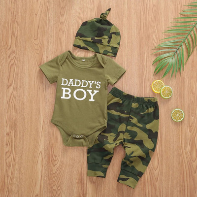 0-12M nou-născut copil copil fete băieți costum casual haine verde armată cu mânecă lungă salopetă top + pantaloni de camuflaj ținută 2 buc