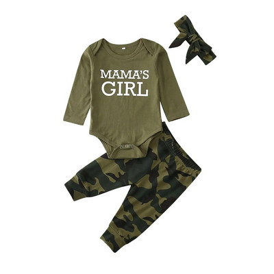0-12M nou-născut copil copil fete băieți costum casual haine verde armată cu mânecă lungă salopetă top + pantaloni de camuflaj ținută 2 buc