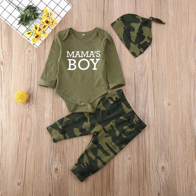 0-12M nou-născut copil copil fete băieți costum casual haine verde armată cu mânecă lungă salopetă top + pantaloni de camuflaj ținută 2 buc