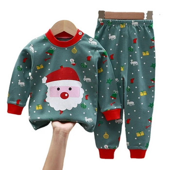 Нов коледен комплект дрехи за бебе момче за 1-3 години Детски ризи с щампи с дълъг ръкав Прохождащи зелени панталони Господски костюм Детско облекло на Дядо Коледа