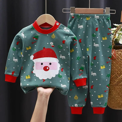 Νέο Σετ χριστουγεννιάτικων ρούχων για μωρό 1-3 ετών Παιδικά μακρυμάνικα πουκάμισα με στάμπα Μικρό Πράσινο παντελόνι Gentalmen Κοστούμι Παιδικό Αϊ-Βασίλη