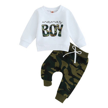 ma&baby 0-3Y Βρεφικά Βρεφικά Σετ αγόρια Βρεφικά Σετ Μακρυμάνικα Καμουφλάζ Επιστολή με στάμπα + παντελόνια Ανοιξιάτικα φθινοπωρινά ρούχα d05