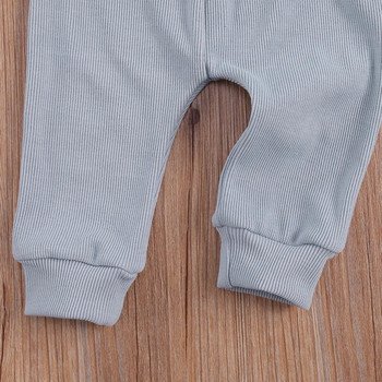 lioraitiin 0-24M Mewborn Baby Girls Boys Едноцветен комплект дрехи с дъгова бродерия Горнища с дълги ръкави и О-образно деколте + дълги панталони