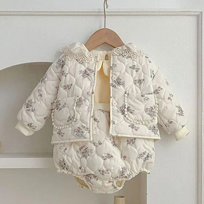 Ziemas zīdaiņu zīdaiņu zēnu meiteņu apģērbu komplekts ar garām piedurknēm vienkrāsains bieza jaka + bikses jaundzimušā bērna biezs silts apģērba uzvalks