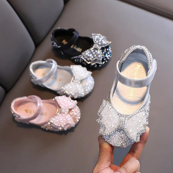 Есенни кожени обувки за момичета Princess Square Rhinestone Bow Единични обувки Модни детски сватбени обувки G14