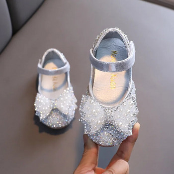 Есенни кожени обувки за момичета Princess Square Rhinestone Bow Единични обувки Модни детски сватбени обувки G14