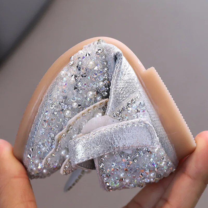 Rudens meitenes Ādas kurpes Princess Square Rhinestone Bow Single Shoes Mode Bērnu Performance Kāzu Apavi G14