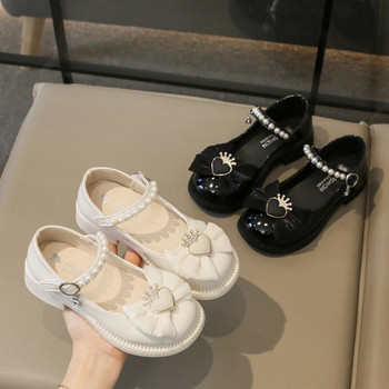 Παιδικά casual δερμάτινα παπούτσια Απλό μπεζ μαύρα αντιολισθητικά Παιδικά παπούτσια για κορίτσια Dropshipping Hook & Loop Pearls Round-toe Kids Loafer
