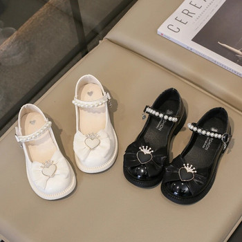 Παιδικά casual δερμάτινα παπούτσια Απλό μπεζ μαύρα αντιολισθητικά Παιδικά παπούτσια για κορίτσια Dropshipping Hook & Loop Pearls Round-toe Kids Loafer