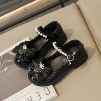Детски ежедневни кожени обувки Обикновени бежови черни нехлъзгащи се детски обувки за момичета Дропшиппинг с перли с кука и примка Детски мокасини с кръгли пръсти