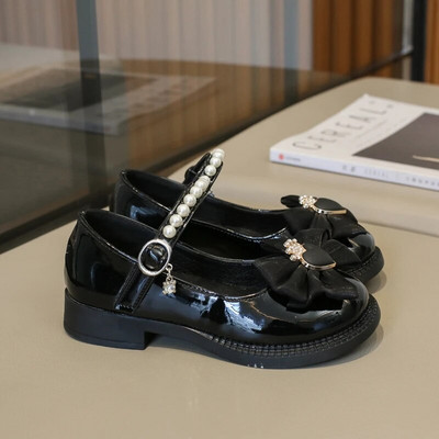 Bērnu ikdienas ādas apavi Vienkārši smilškrāsas melni neslīdoši bērnu apavi meiteņu apavi Dropshipping Hook & Loop Pērles ar apaļu purngalu, bērnu loafer