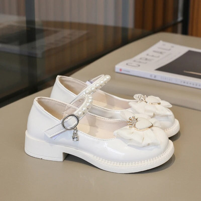 Bērnu ikdienas ādas apavi Vienkārši smilškrāsas melni neslīdoši bērnu apavi meiteņu apavi Dropshipping Hook & Loop Pērles ar apaļu purngalu, bērnu loafer