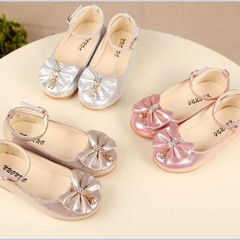 Παιδικά ίσια παπούτσια Άνοιξη φθινόπωρο για κορίτσι δερμάτινο παπούτσι Cute Bow Diamond Kids Baby