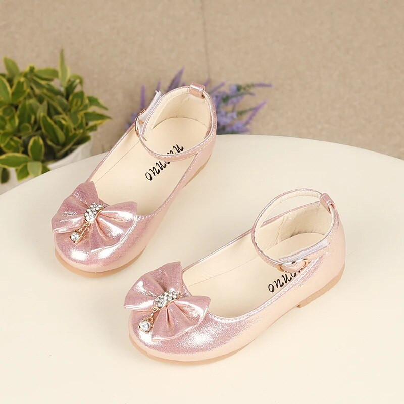 Bērnu plakani apavi pavasara rudens meitenei ādas apavi Cute Bow Diamond Kids Baby