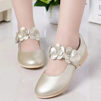Розови кожени обувки за момичета на цветя от бяло злато за деца Сватбено парти принцеса за латино танци 6 8 10 12 години schoenen meisjes