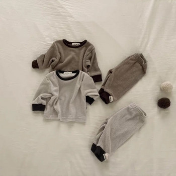 Зимен нов бебешки комплект дрехи с дълъг ръкав Дебела топла пижама за момиченце 2 бр. Костюм Горнища за бебета + панталони Домашно облекло Тоалети за малки деца