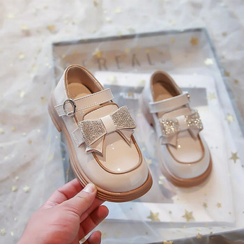 Детски кожени обувки за малки деца Момичета Парти обувки Детски мокасини 2024 г. Нова мода Блестящи обувки на принцеса с бантик Размер 26-33