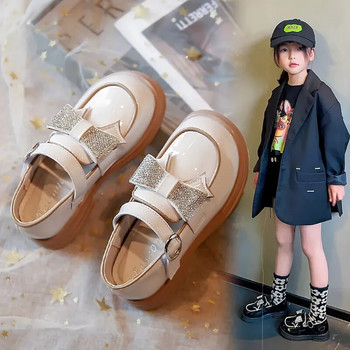 Παιδικά δερμάτινα παπούτσια για νήπια Κοριτσίστικα πάρτι Flats Παιδικά Loafers 2024 New Fashion Shiny Bowknot Princess Shoes Size 26-33