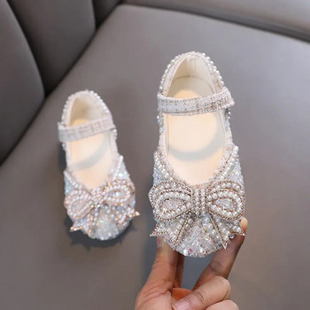 Παπούτσια για κορίτσια Bling Μονά παπούτσια για σκηνική παράσταση Mary Janes Bow Crystal Glitter Wedding Flats Dance Party Δερμάτινα παπούτσια Νέα