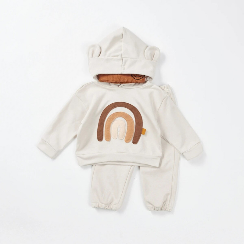 INS uus beebipoiste komplekt, pikkade varrukatega karu kõrva, vikerkaar, pullover, pusa kampsun, püksid, 2 tk/komplekt, laste ja tüdrukute rõivaste ülikond