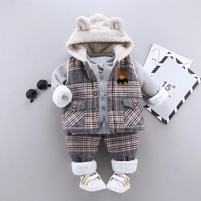 Zēnu un meiteņu multfilmu lāča kostīms Bērnu džemperis ar kapuci trīsdaļīga veste ar plīša biezinātu termosporta apģērbu