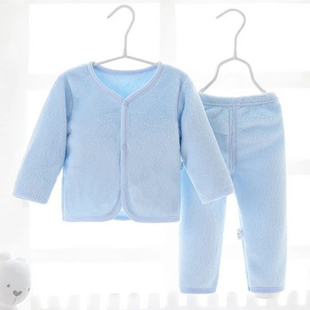 Детски комплекти спално облекло за новородени, есен, зима, бебета, момчета, момичета, топло, дебело поларено домашно облекло от 2 части, деца 3-24 месеца