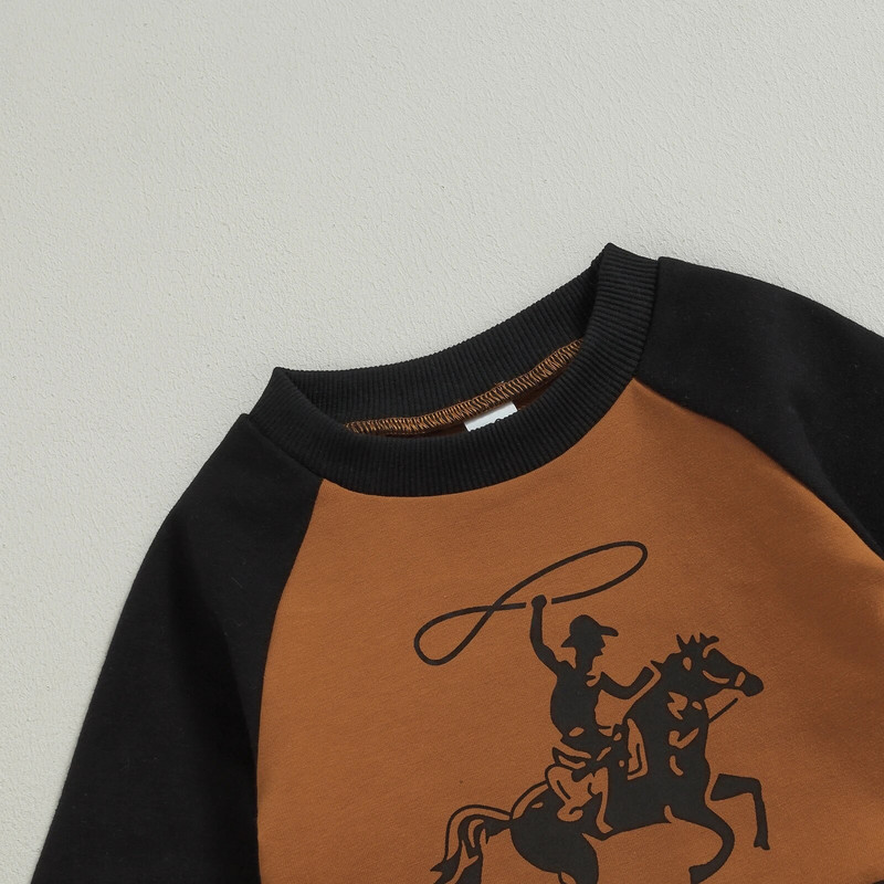 Pudcoco Baby Boy Pükste Komplekt Pikkade Varrukatega Meeste Kaelusega Hobuse Kirjad Trükitud dressipluus Elastne vöökoht Dressipüksid Imikuriided 0-3T