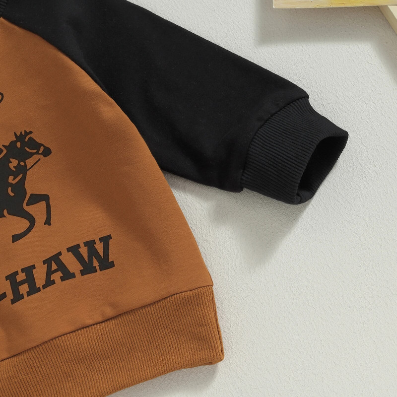 Pudcoco Baby Boy Pükste Komplekt Pikkade Varrukatega Meeste Kaelusega Hobuse Kirjad Trükitud dressipluus Elastne vöökoht Dressipüksid Imikuriided 0-3T