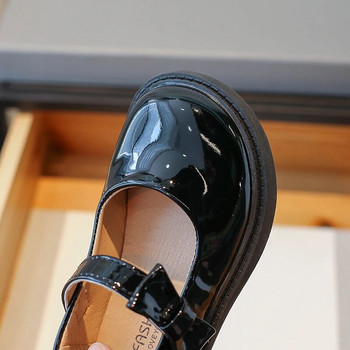 Ученически кожени обувки с панделка, елегантни плитки детски Mary Janes 23-35, черни, кафяви, с кръгли пръсти, удобни детски есенни обувки