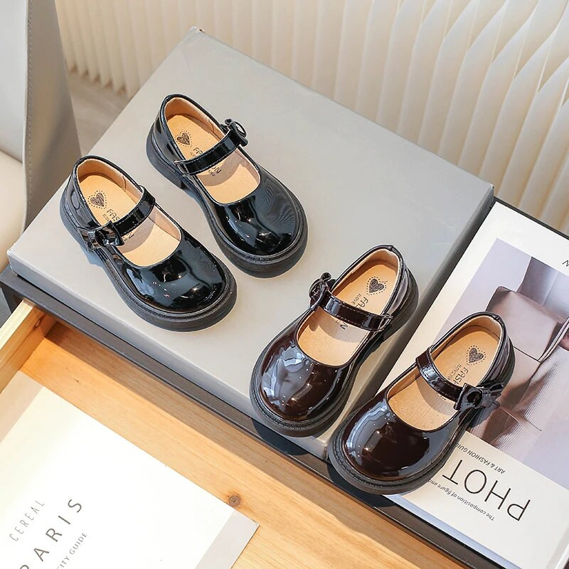 Skolas meiteņu ādas apavi Bowknot Eleganti sekla bērnu Mary Janes 23-35 melni brūni apaļi purngala ērti bērnu rudens apavi