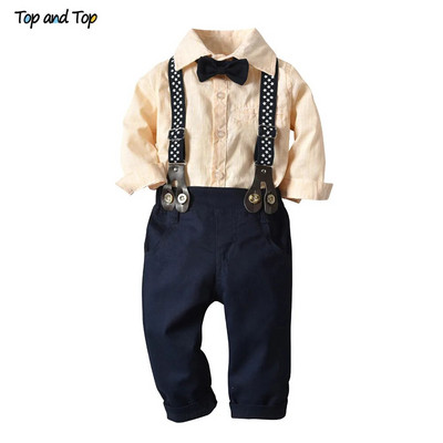 Tops un top rudens ziemas ziemas zīdaiņu zēnu ikdienas apģērbu komplekts ar garām piedurknēm svītrains krekls + biksītes ar džentlmeņu apģērbu