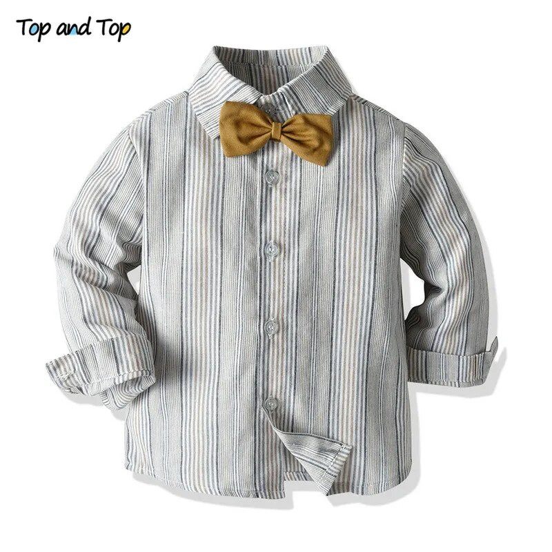 Tops un top rudens ziemas ziemas zīdaiņu zēnu ikdienas apģērbu komplekts ar garām piedurknēm svītrains krekls + biksītes ar džentlmeņu apģērbu