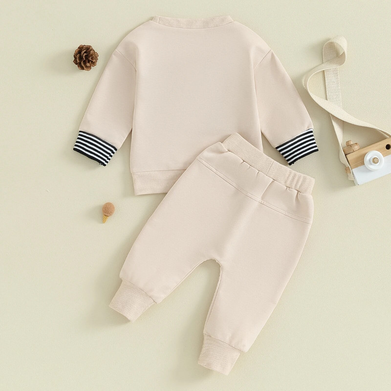 Pudcoco Toddler Zēniem Meiteņu rudens tērpi Burtu izšūšana Apkalpes kakla izgriezums Garām piedurknēm Džemperi Bikses 2Gb rudens apģērbu komplekts 0-3T