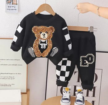 Άνοιξη φθινόπωρο Παιδικές αθλητικές φόρμες σχεδιαστών για αγόρια Κινούμενα σχέδια αρκουδάκι μακρυμάνικο πουλόβερ κουκούλες και παντελόνι Παιδικά βρεφικά ρούχα Σετ για αγόρια