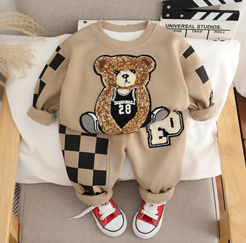 Άνοιξη φθινόπωρο Παιδικές αθλητικές φόρμες σχεδιαστών για αγόρια Κινούμενα σχέδια αρκουδάκι μακρυμάνικο πουλόβερ κουκούλες και παντελόνι Παιδικά βρεφικά ρούχα Σετ για αγόρια