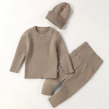 0-3T Новородено дете, момче, момиче, комплект зимни дрехи, пуловер, панталон, топъл дебел плетен горен еластичен трикотаж Ежедневен комплект пуловер от 2 бр.
