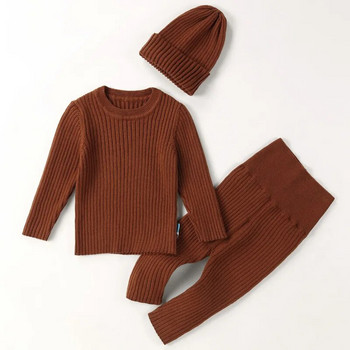 0-3T Новородено дете, момче, момиче, комплект зимни дрехи, пуловер, панталон, топъл дебел плетен горен еластичен трикотаж Ежедневен комплект пуловер от 2 бр.